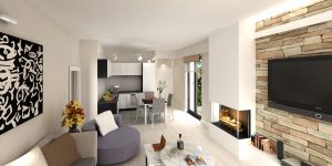 salotto e cucina di design con finiture di pregio